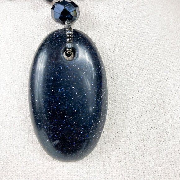 Blue Goldstone Pendant Necklace Pearls Gemstone Chunks Beads Artisan - Picture 3 of 5